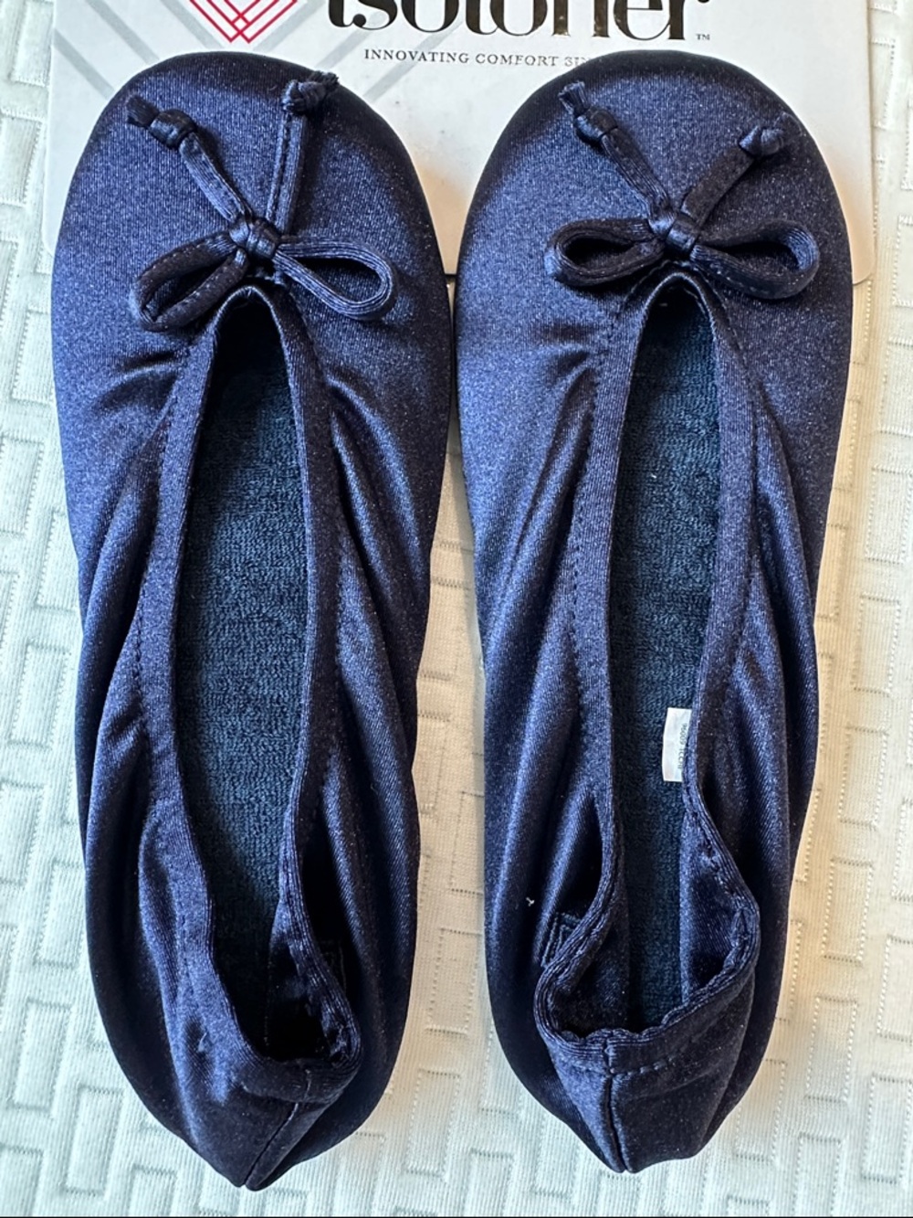 isotoner Navy Satin Ballerina Slippers - Picture 4 of 10